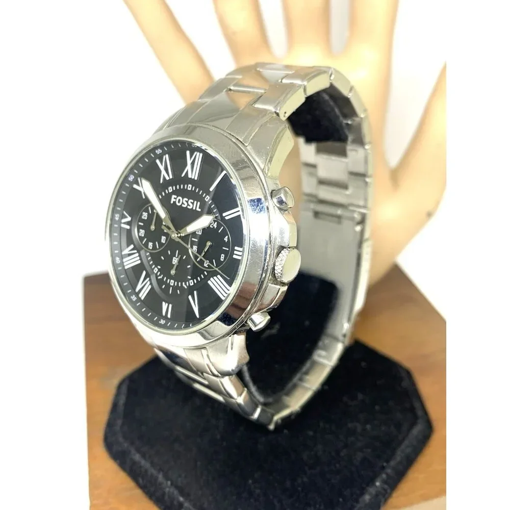 Fossil Men's Watch FS4736 Grant Quartz Chronograph Black Dial Silver Steel 44mm